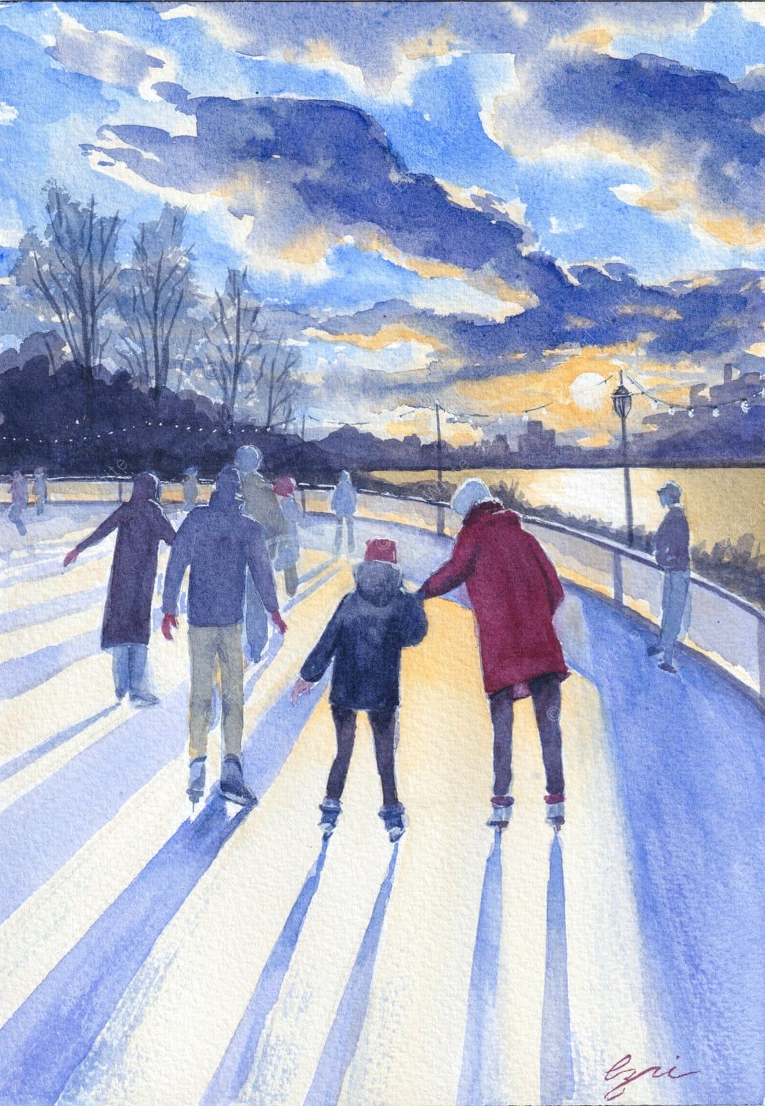 Ice Skaters at Prospect Park - Print (11x8)